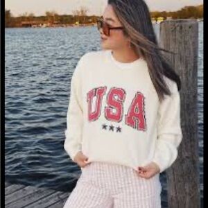 Grayson Threats White Cropped USA Knit sweater Perfect For 4th of July 🎆Size M